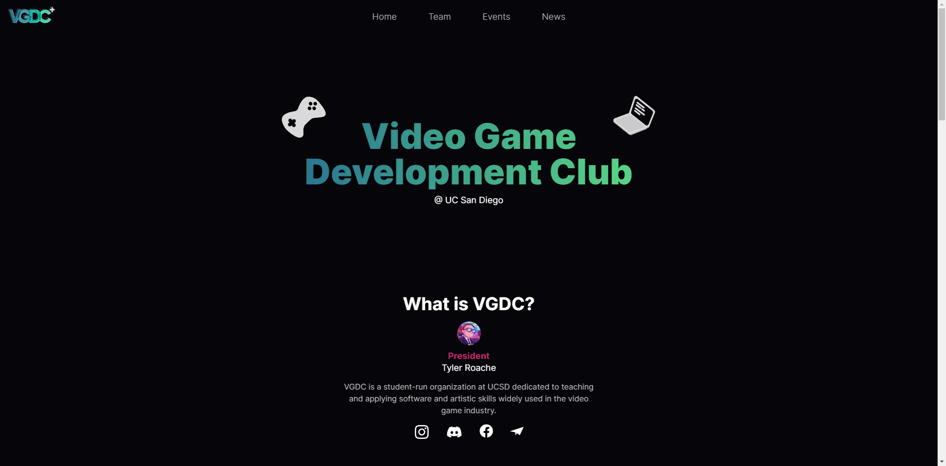 A picture of the new VGDC website